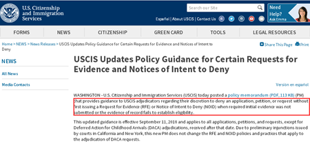 美國移民局官網(wǎng)截圖 移民美國